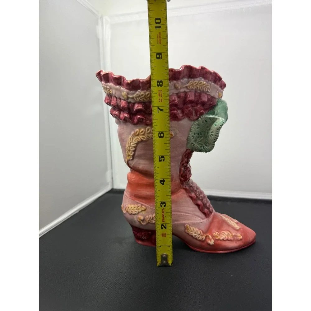 Victorian ceramic Boot Vase Pink‎ Floral Planter Home Decor 8